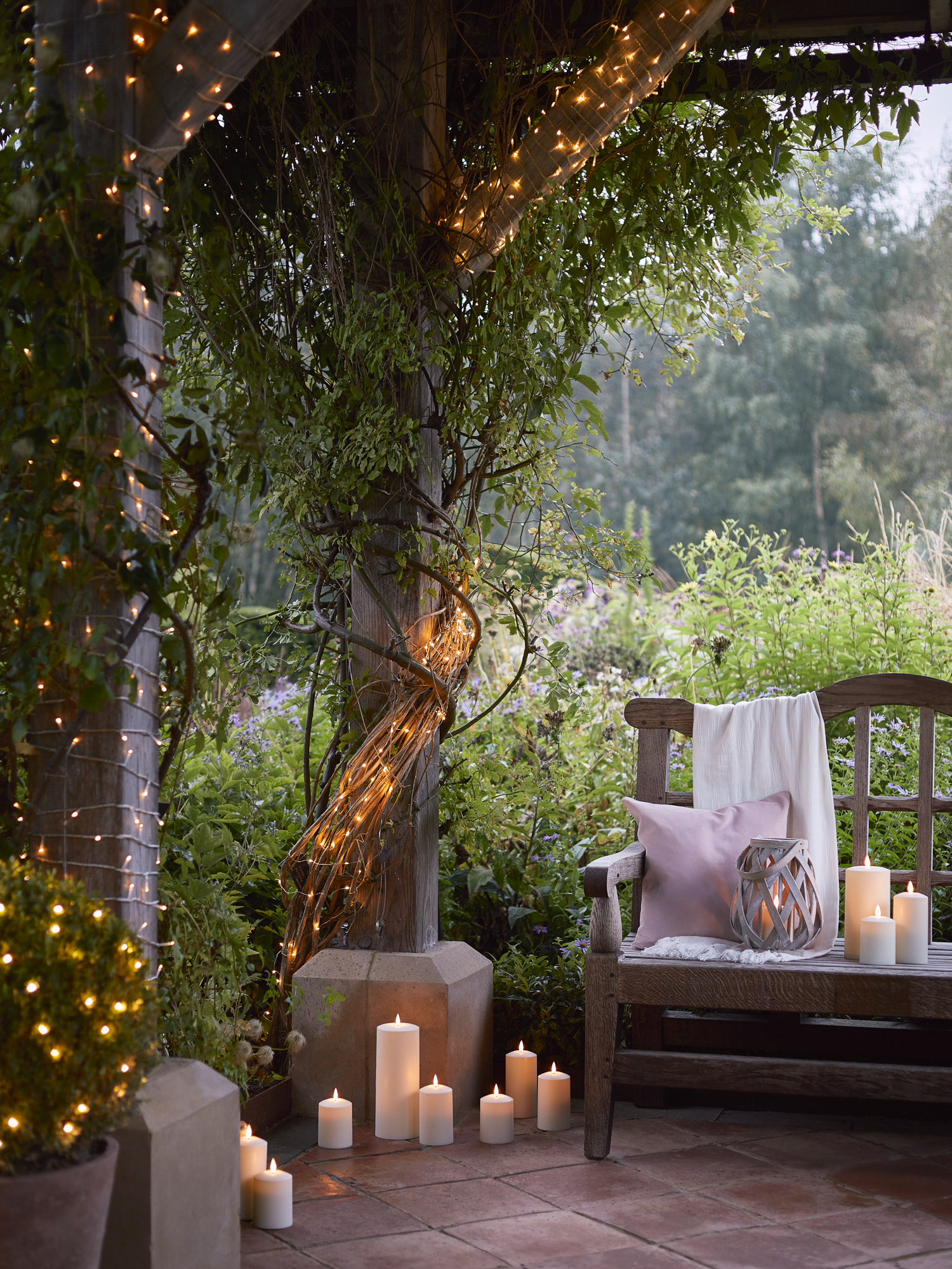 cosy outside space; lights, candles