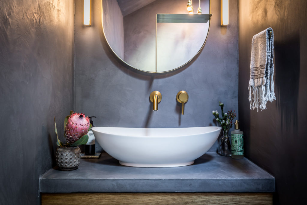 Richmond interior designer lorraine sakharet designed tadelaket bathroom with brass detail