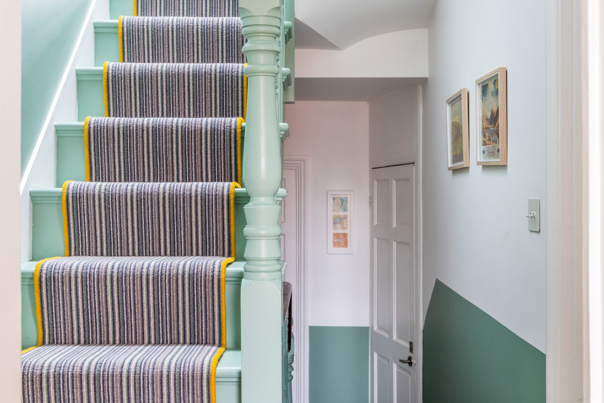 Hallway transformation with colour and striped runner