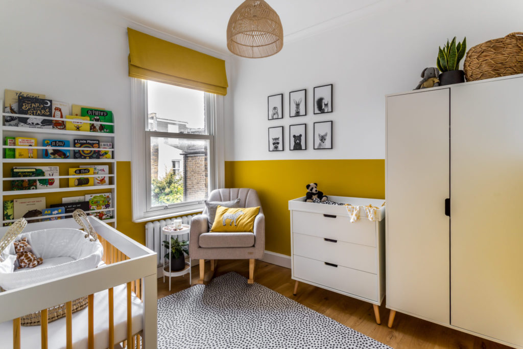 SE London Interior Designer Nursery in yellow and white