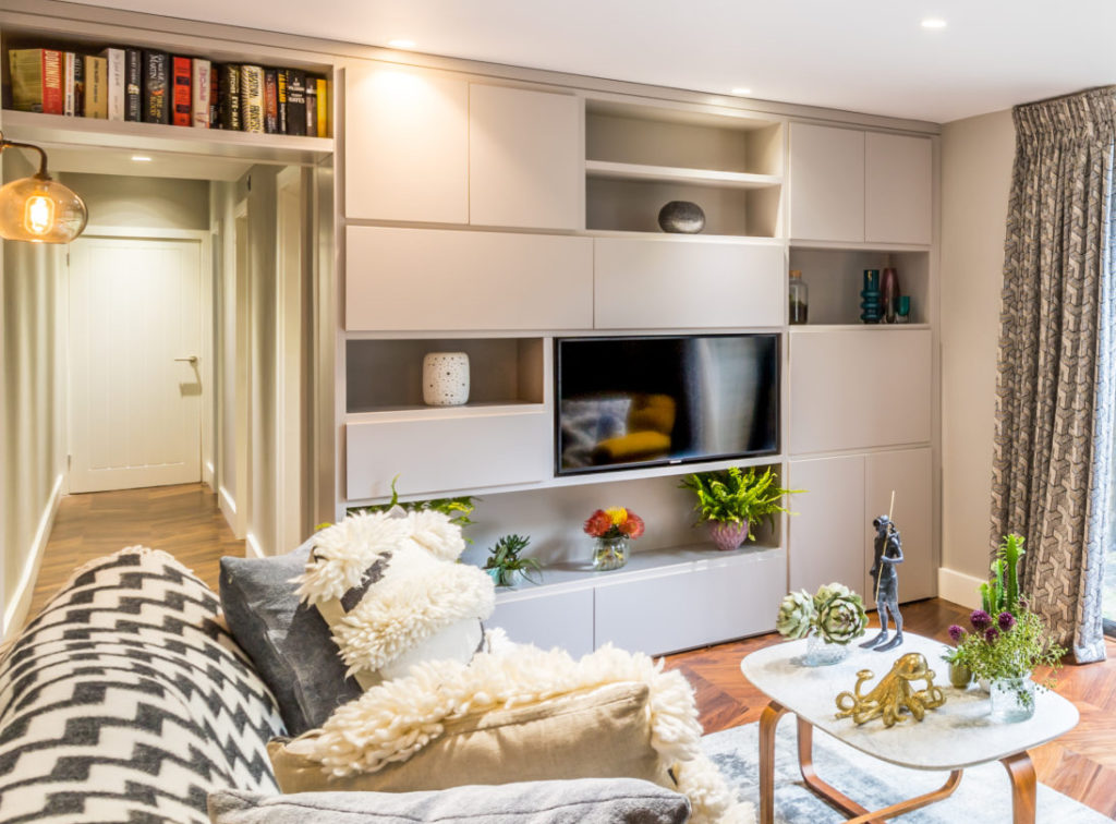 Richmond Interior Designer created open plan apartment with media unit